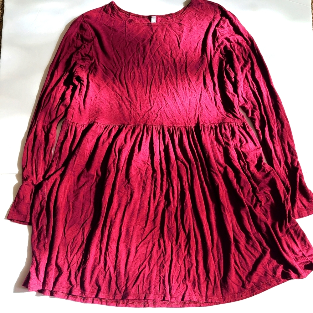 Azules Small Burgundy baby doll long sleeve aline mini dress fall winter cozy